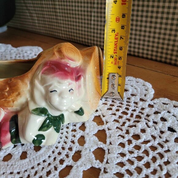 Vintage Porcelain Trinket Planter - Elf Pixie Gnome Wood Log - Picture 10 of 11